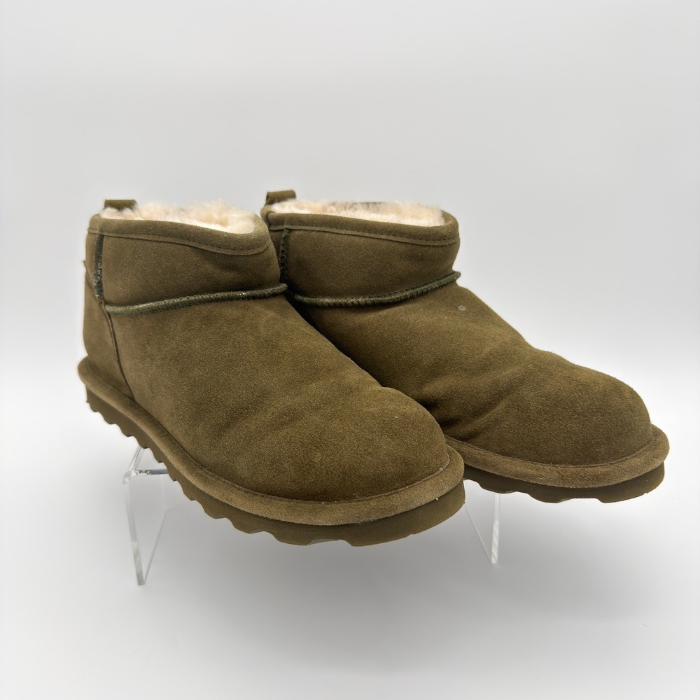 BEARPAW Shorty 2860W Women's Size 10 Olive Suede Sheepskin Ankle Boots